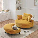 51-inch beige corduroy sofa with two throw pillows and a waist pillow with an extra tray for W1658P167939