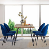 ZUN Blue Velvet Dining Chairs with Black Metal Legs, Set of 4 Chairs W1516P184453