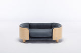 ZUN Scandinavian style Elevated Dog Bed Pet Sofa With Solid Wood legs and Bent Wood Back, Velvet W79490081