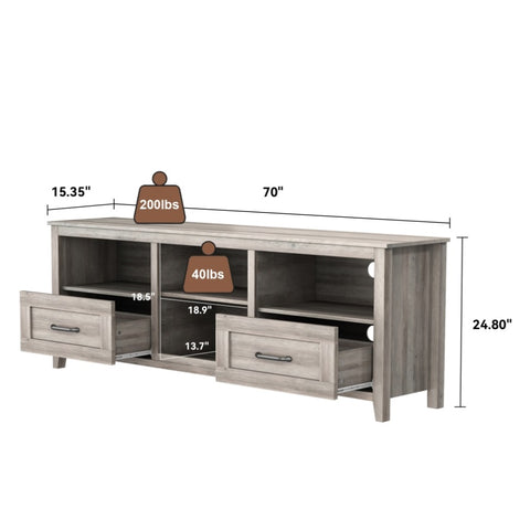 ZUN 70.08 Inch Length TV Stand for Living Room and Bedroom, with 2 Drawers and 4 High-Capacity Storage 31749468