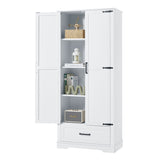ZUN Tall Bathroom Storage Cabinet, Cabinet with Two Doors and One Drawer, Adjustable Shelf, MDF Board, WF326355AAK