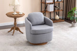 035-Linen Fabric Swivel Accent Chair With Soild Wood Round Brown Base Leg,Light Blue W527134467