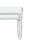 Silver Mirrored Coffee Table, Vintage Carved Elements, Rectangle Glass Tea Table with Mirrored W1445P214047
