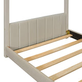 Twin Size Velvet House Bed Wood Bed, Beige 13139946