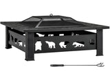 32 Inch Square Outdoor Wood Pit Table, Heavy Duty Wrought Iron Firepit with Pyramid 63810980