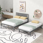 ZUN Full Size Platform Bed with Adjustable Trundle,Gray 29026738