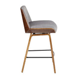 Corazza Mid-Century Modern Counter Stool in Walnut Wood and Light Grey Fabric by LumiSource B202P222364