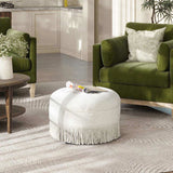 Yolanda 24" Round Upholstered Accent Ottoman, Almond White Chenille B2719P280167