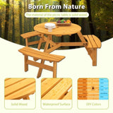 6-Person Circular Outdoor Wooden Picnic Table for Patio, Backyard, Garden, DIY w/ 3 Built-in W1422122467