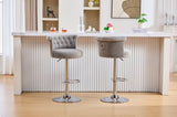 COOLMORE Velvet Bar Stool Set of 2, Adjustable Swivel Bar Stools with Silver Plated Metal Leg, W1539P320507