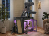Litter Box Enclosure with Cat Tree, Hidden Litter Box with LED Light, Sisal Scratching Board and N704P443507E