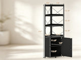 Freestanding Corner Display Shelf, Black Engineered Wood & Metal Bookcase with Concealed Cabinet, 99237726