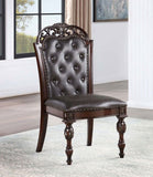 Traditional Set of 2pcs Side Chairs Brown Cherry Solid wood Espresso Leatherette Tufted Formal B011P197299
