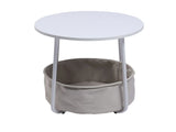Round End Table with Storage Basket, Accent Table for Reading Nook, White 87879477