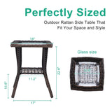 ZUN Outdoor Wicker Side Table, Rattan End Table with Glass Top, Patio Coffee Bistro Table for Indoor 91766785