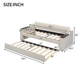 Twin Size Upholstery Daybed with Storage Arms, Trundle and USB Design, Beige 06512731