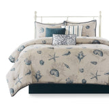 7 Piece Cotton Sateen Comforter Set Blue Queen B03597030