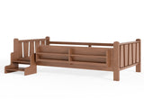 Twin Size Floor Bed with Storage Bookcases, Solid Wood Kids Floor Bed with Cute Stairs and W1580P390215