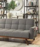 Futon Sofa Gray Color Converts into Bed Tufted Linen Fabric Angled Wooden Legs Side Pockets 1pc Sofa B2741P298389