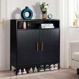 Double Door 6-Layer Shoe Cabinet with High Foot LED Lights Particle Board 80*38*90cm Black 83568642