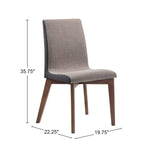 ZUN Set of 2 Grey Fabric Upholstered Dining Side Chairs in Walnut Finish B016P223111