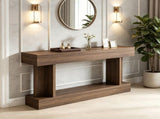 Brown 63" Long Console Table, Vintage Narrow Entryway Table with Storage Shelf for Living Room 65988215