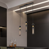 ZUN Modern Black and Gold 3-Light Pendant Chandelier, Adjustable Hanging Lights with Cylindrical Mesh W1340P233174