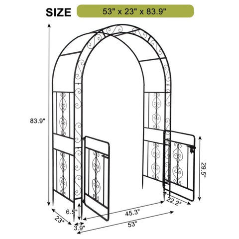 ZUN 134.5*58.5*213cm Arc Roof Double Layer With Door Wrought Iron Iron Arch Courtyard Black 03609529