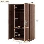 ZUN 2-Door Wooden Wardrobe Armoire with 3 Storage Shelves, Brown 07725847