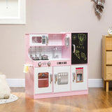 Qaba Play Kitchen, Kids Kitchen Playset Pretend Play Toy Kitchen with Play Phone, Chalkboard, Towel 35279382