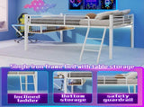 Full Size Metal Loft Bed with Built-in Desk & LED Light Strip, White Loft Bed Frame with Safety W1935P463341