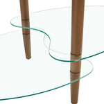 ZUN Transparent Oval coffee table, modern table in living room Oak wood leg tea table 3-layer 25975996