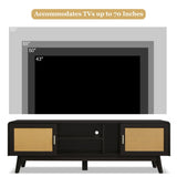 63'' Dark Rattan TV Stand with 2 Storage Cabinets for 65 Inch TV, Entertainment Center with Solid N710P182433B