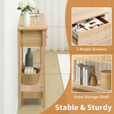 Boho Style Rattan Console Table with 3 Drawers and Open Storage Shelf, Entryway Table Narrow Long 15733776