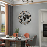36 Inch Large Black Metal Wall Clock, Modern Silent World Map Wall Clock with Vintage Gold Arabic W1445P249305
