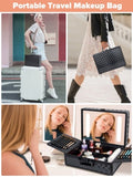 ZUN Portable Makeup Case with LED Mirror Travel Makeup Bag Cosmetic Organizer Box with Locks, Brush W1550P163305