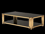 47 '' rectangular gold glass double-layer coffee table, black modern living room table, black 06515224