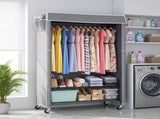 Clothes Rack with Cover, Rolling Rack, Heavy Duty Garment Rack with Shelves & Grey Cover, W3204P581184