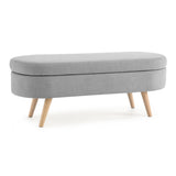 Ottoman Oval Storage Bench, Rubber Wood Legs, Grey W48764884