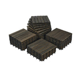 10 PCS Interlocking Deck Tiles Striped Pattern, 12" x 12" Dark Brown Square Acacia Hardwood Outdoor 62340831