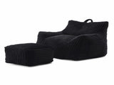 Giant Plush Bean Bag Chair for Adults with Armrests and Footstool -- Comfy Black Beanbag Chaise W1117P309394