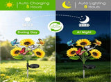 4Pack Solar Sunflower Garden Stake Lights, 3 Sunflower Heads & Butterfly Decor, Warm White LED with 19052995