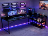 47" L-Shaped Computer Desk with Reversible Storage Shelves and PC Stand, Corner Gaming and Home 88282427