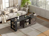 U-Can Farmhouse Lift Top Coffee Table With Barn Doors, Wood Rectangle Center Table With Large Hidden N724P351732E