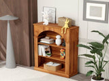 3-Tier Arched Open Bookshelf, Traditional Freestanding Bookcase with Decorative Beaded Trim, Light W3123P485376