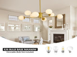 Modern 8-Light Gold Chandelier with White Glass Globe Shades, Mid-Century Branching Design, Elegant W1340P211849