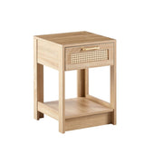 15.75" Rattan End table with drawer, Modern nightstand, side table for living room, bedroom,natural W126573115