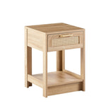 ZUN 15.75" Rattan End table with drawer, Modern nightstand, side table for living room, bedroom,natural 52429478
