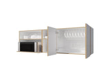 Natural Oak and White Kitchen Cabinet with Microwave Space and Open Shelf B062P290291