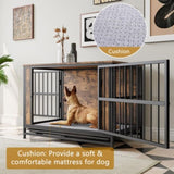 ZUN Dog Crate Furniture, Wooden Dog Crate Table, 38.9" Dog Kennel with 2 Slidings and Thick Iron W840P203068